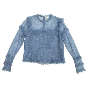 Forever 21 Ruffle Detail Lace Long Sleeves Light Blue Blouse Top Women's Size S